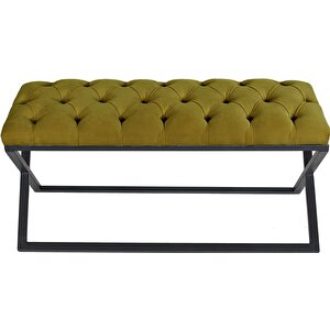 Varcera Siyah Çapraz Metal Ayaklı Bench Puf Hardal