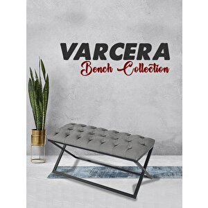 Varcera Siyah Çapraz Metal Ayaklı Bench Puf Gri