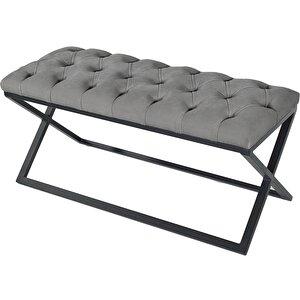 Varcera Siyah Çapraz Metal Ayaklı Bench Puf Gri