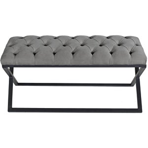 Varcera Siyah Çapraz Metal Ayaklı Bench Puf Gri