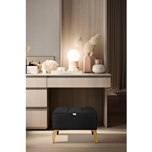 Vetra Mini Gold Royal Sandıklı Dekoratif Puf Siyah