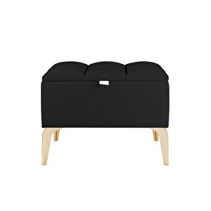 Vetra Mini Gold Royal Sandıklı Dekoratif Puf Siyah