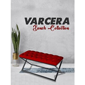Varcera Siyah Çapraz Metal Ayaklı Bench Puf Bordo