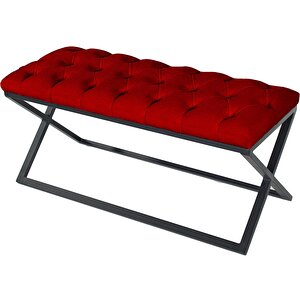 Varcera Siyah Çapraz Metal Ayaklı Bench Puf Bordo