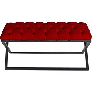Varcera Siyah Çapraz Metal Ayaklı Bench Puf Bordo