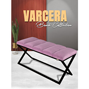 Varcera V2 Siyah Çapraz Metal Ayaklı Bench Puf Pembe