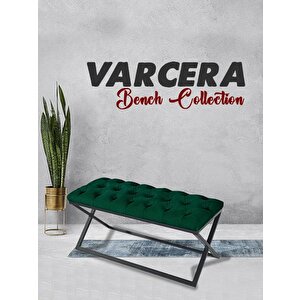 Varcera Siyah Çapraz Metal Ayaklı Bench Puf Yeşil