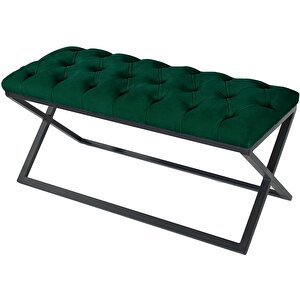 Varcera Siyah Çapraz Metal Ayaklı Bench Puf Yeşil