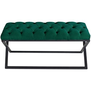 Varcera Siyah Çapraz Metal Ayaklı Bench Puf Yeşil