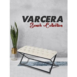 Varcera Siyah Çapraz Metal Ayaklı Bench Puf Krem