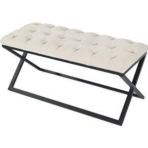 Varcera Siyah Çapraz Metal Ayaklı Bench Puf Krem