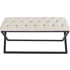 Varcera Siyah Çapraz Metal Ayaklı Bench Puf Krem