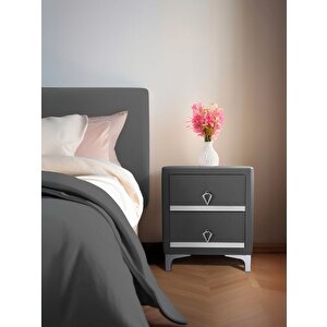Doppia Linea Silver Komodin, İki Çekmeceli Gri