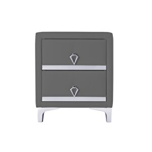 Doppia Linea Silver Komodin, İki Çekmeceli Gri