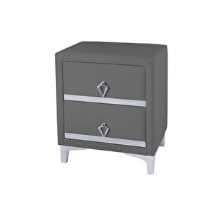 Doppia Linea Silver Komodin, İki Çekmeceli Gri