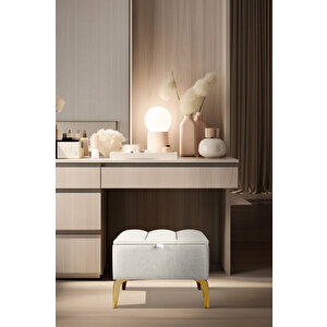 Vetra Mini Gold Royal Sandıklı Dekoratif Puf Beyaz