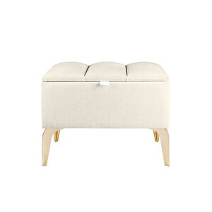 Vetra Mini Gold Royal Sandıklı Dekoratif Puf Beyaz