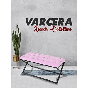 Varcera Siyah Çapraz Metal Ayaklı Bench Puf Pembe