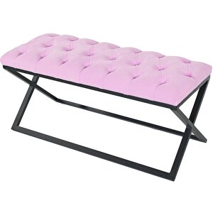 Varcera Siyah Çapraz Metal Ayaklı Bench Puf Pembe