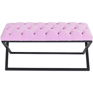 Varcera Siyah Çapraz Metal Ayaklı Bench Puf Pembe