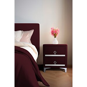 Doppia Linea Silver Komodin, İki Çekmeceli Bordo