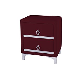 Doppia Linea Silver Komodin, İki Çekmeceli Bordo