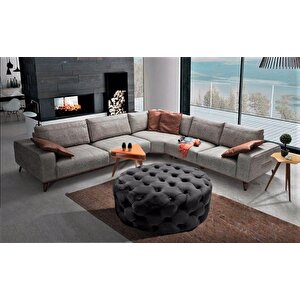 Gazzini Classic Orta Puf, Yuvarlak Antrasit