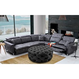 Gazzini Classic Orta Puf, Yuvarlak Antrasit