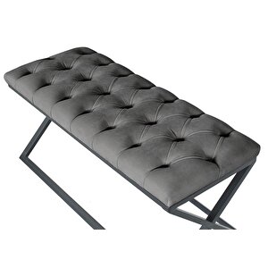 Varcera Siyah Çapraz Metal Ayaklı Bench Puf