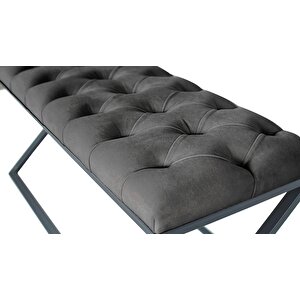 Varcera Siyah Çapraz Metal Ayaklı Bench Puf