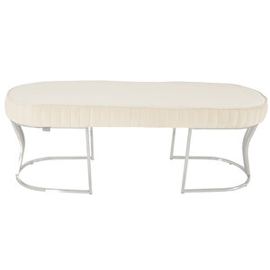 Viego Silver Striped Bench Puf Beyaz