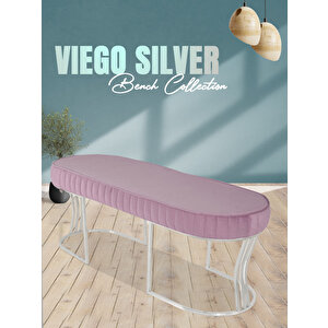 Viego Silver Striped Bench Puf Pembe