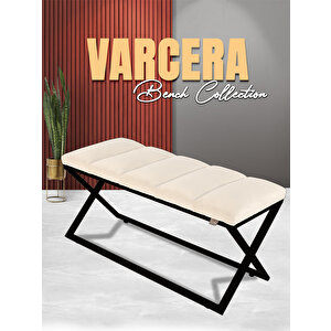 Varcera V2 Siyah Çapraz Metal Ayaklı Bench Puf Beyaz