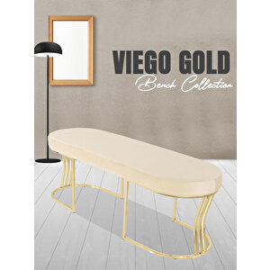Viego Gold Smooth Bench Puf Krem