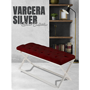 Varcera Silver Çapraz Metal Ayaklı Bench Puf Bordo