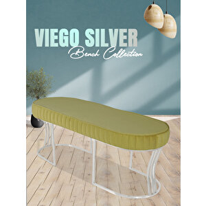 Viego Silver Striped Bench Puf Hardal