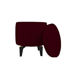 Rio Retro Ayaklı Sandıklı Silindir Dekoratif Puf Bordo