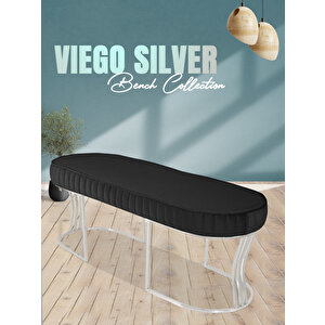 Viego Silver Striped Bench Puf Antrasit