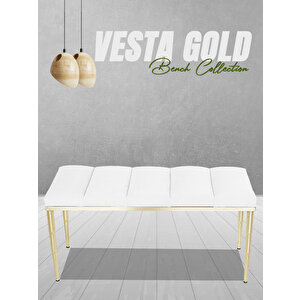 Vesta Gold Bench Puf Beyaz