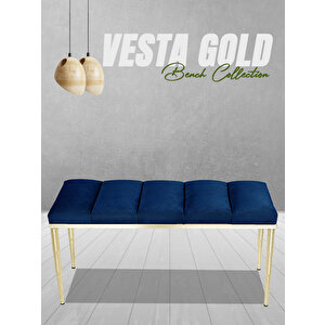 Vesta Gold Bench Puf Mavi