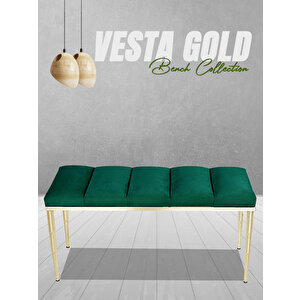 Vesta Gold Bench Puf Yeşil