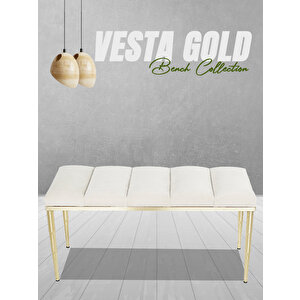 Vesta Gold Bench Puf Krem