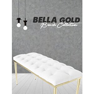 Bella Gold Bench Puf Beyaz