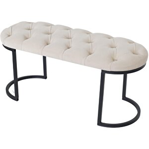 Elisse Siyah Metal Ayaklı Bench Puf Krem