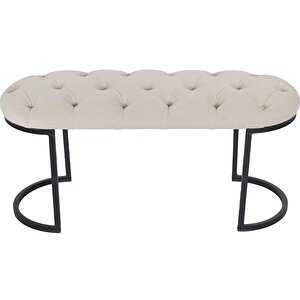 Elisse Siyah Metal Ayaklı Bench Puf Krem