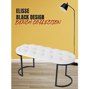 Elisse Siyah Metal Ayaklı Bench Puf Beyaz