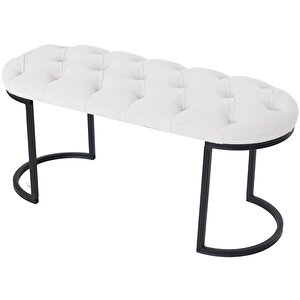 Elisse Siyah Metal Ayaklı Bench Puf Beyaz