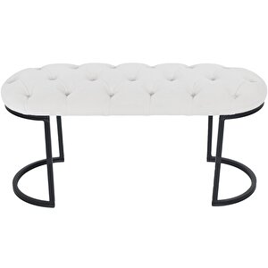 Elisse Siyah Metal Ayaklı Bench Puf Beyaz
