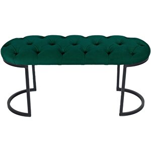 Elisse Siyah Metal Ayaklı Bench Puf Yeşil