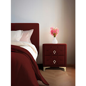 Ruby Gold Komodin, 2 Çekmeceli Bordo